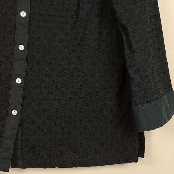 Fresh Produce Black Alseyel Eyelet Lace 3/4 Sleeve Button Front Blouse Top - Picture 4 of 13
